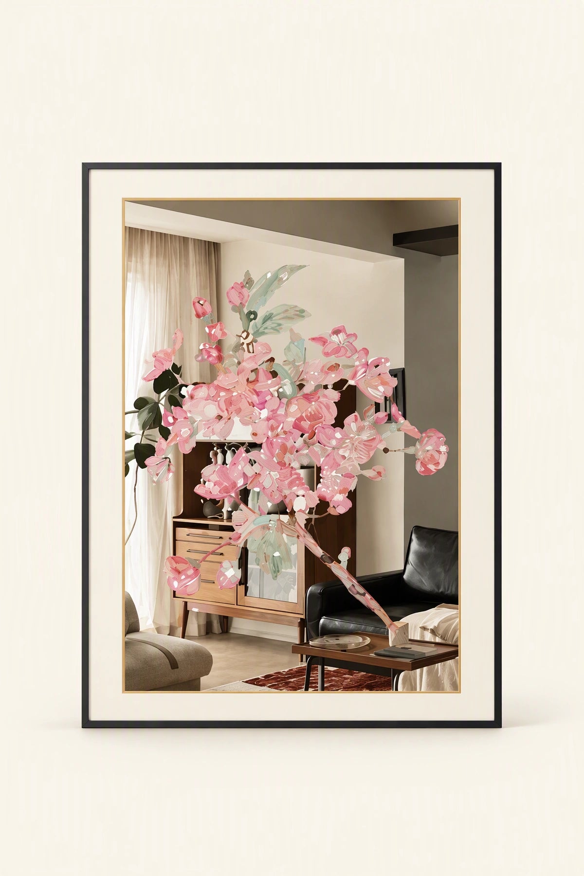 Cherry Blossom Metal-Framed Decorative Mirror