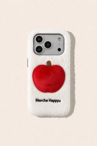 Soft plush embroidered Apple phone case with colorful apple design, offering stylish protection for iPhone.