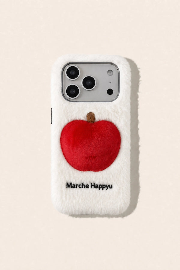 Soft plush embroidered Apple phone case with colorful apple design, offering stylish protection for iPhone.