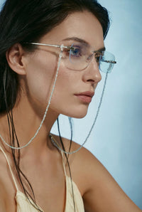 Aquamarine & Clear Quartz Eyeglass Chain