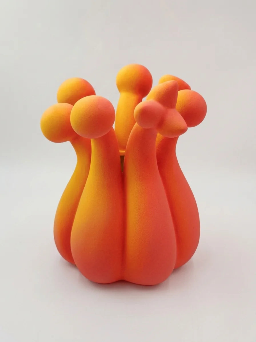 Cobalt-orange ribbed gourd vase from TAOTAO STUDIO Crown of Mud collection, perfect as unique home decor accent.
