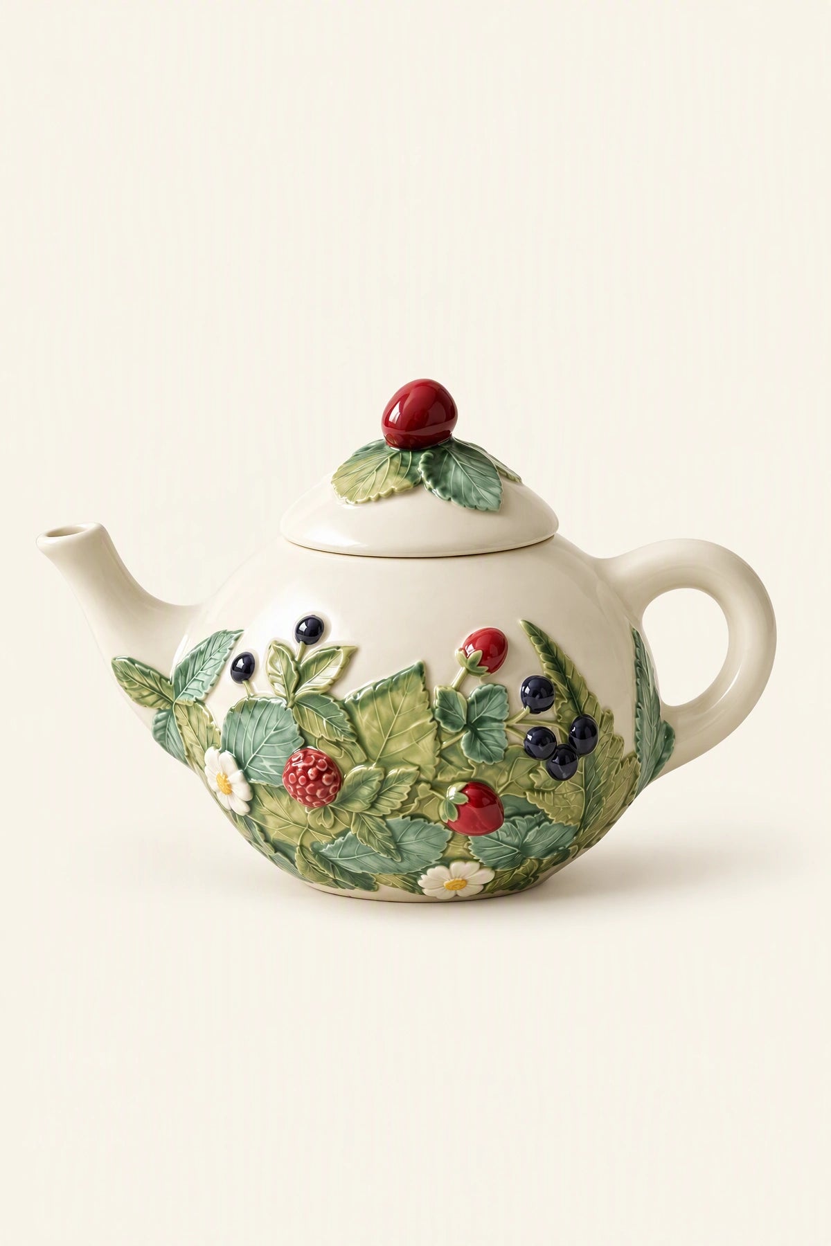 Wild Bramble White Ceramic Teapot