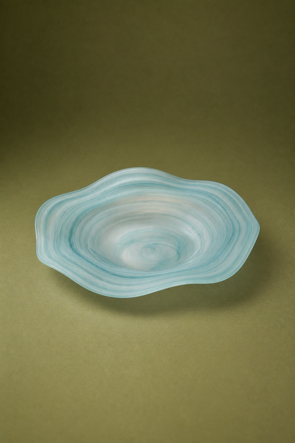 Teal Wavy Rim Glass Matte Plate