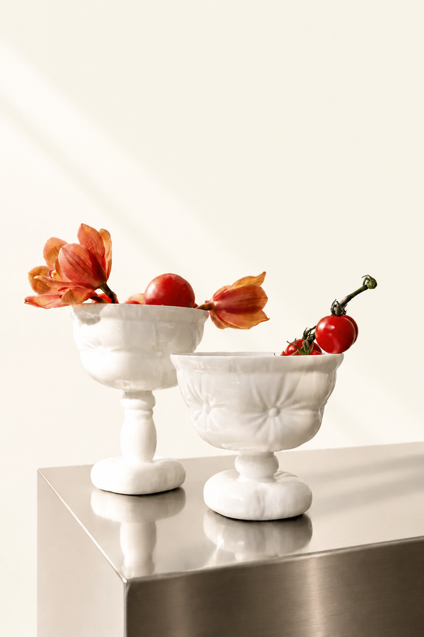 Ceramic Goblet and Footed Pillow Bowl