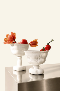 Dressed Pedestal Ivory Ceramic Serving Bowl