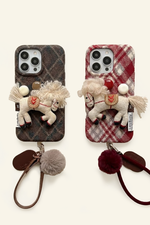 Argyle Stuffed Pony Phone Case with Strap