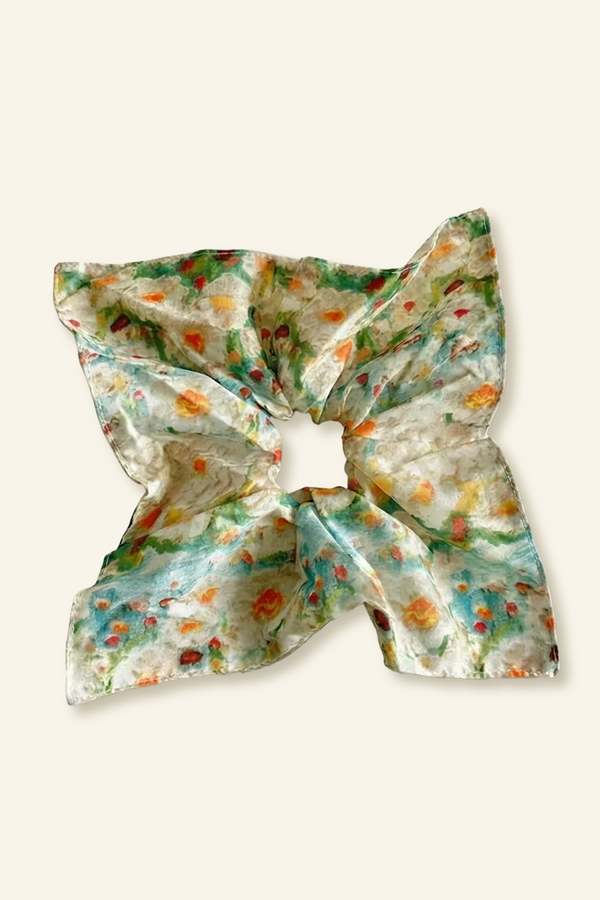 Garden Square Sage Satin-Look Hair Scrunchie