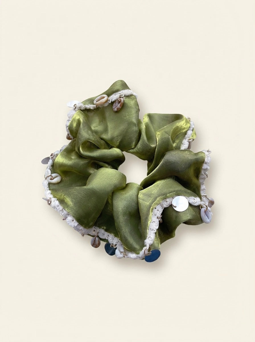 Green Sea Breeze Wavy Hem Scrunchie - TRLab Shop