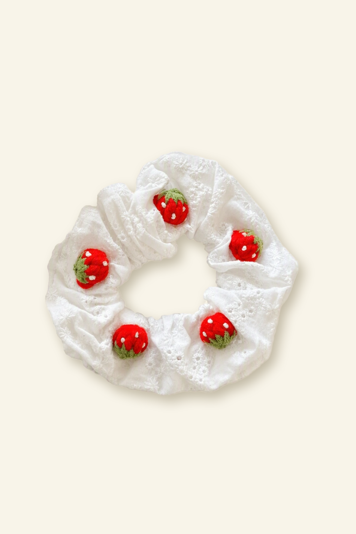 Strawberry Cloud White Lace-Look Hair Scrunchie