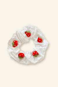 Strawberry Cloud White Lace-Look Hair Scrunchie