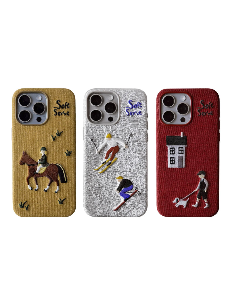 Skiing & Walking Puppy Embroidered Phone Case - TRLab Shop