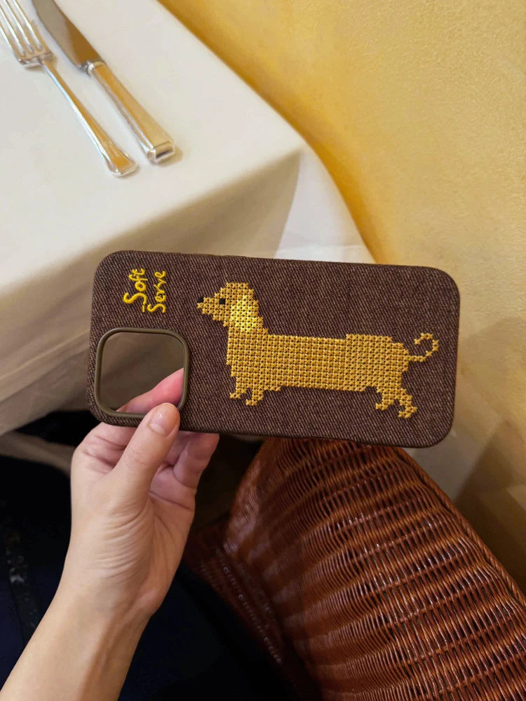 Chocolate Puppy Cross-Stitch Phone Case - TRLab Shop
