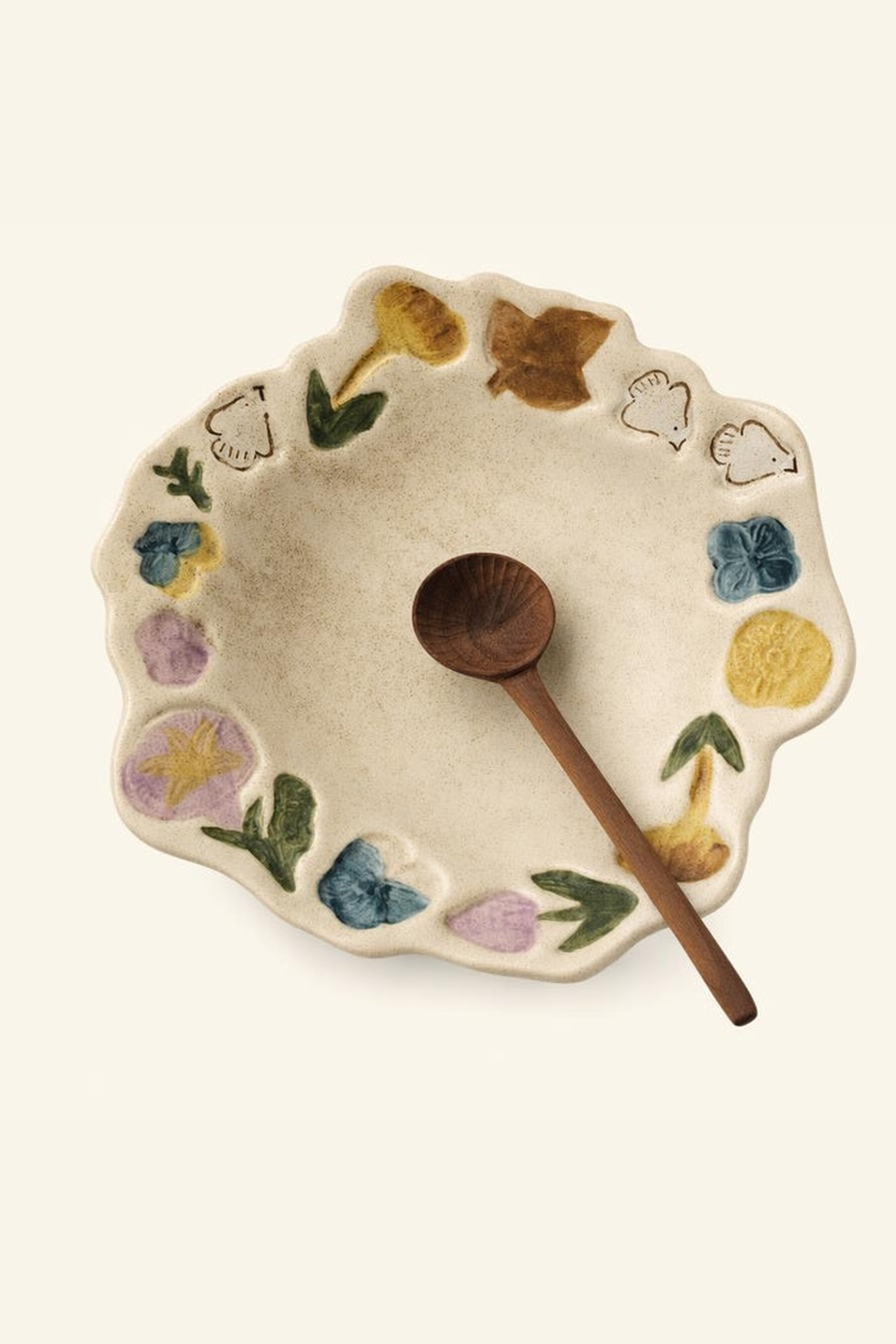 Flowers & Birds Coarse Pottery Hand-pinched Plate