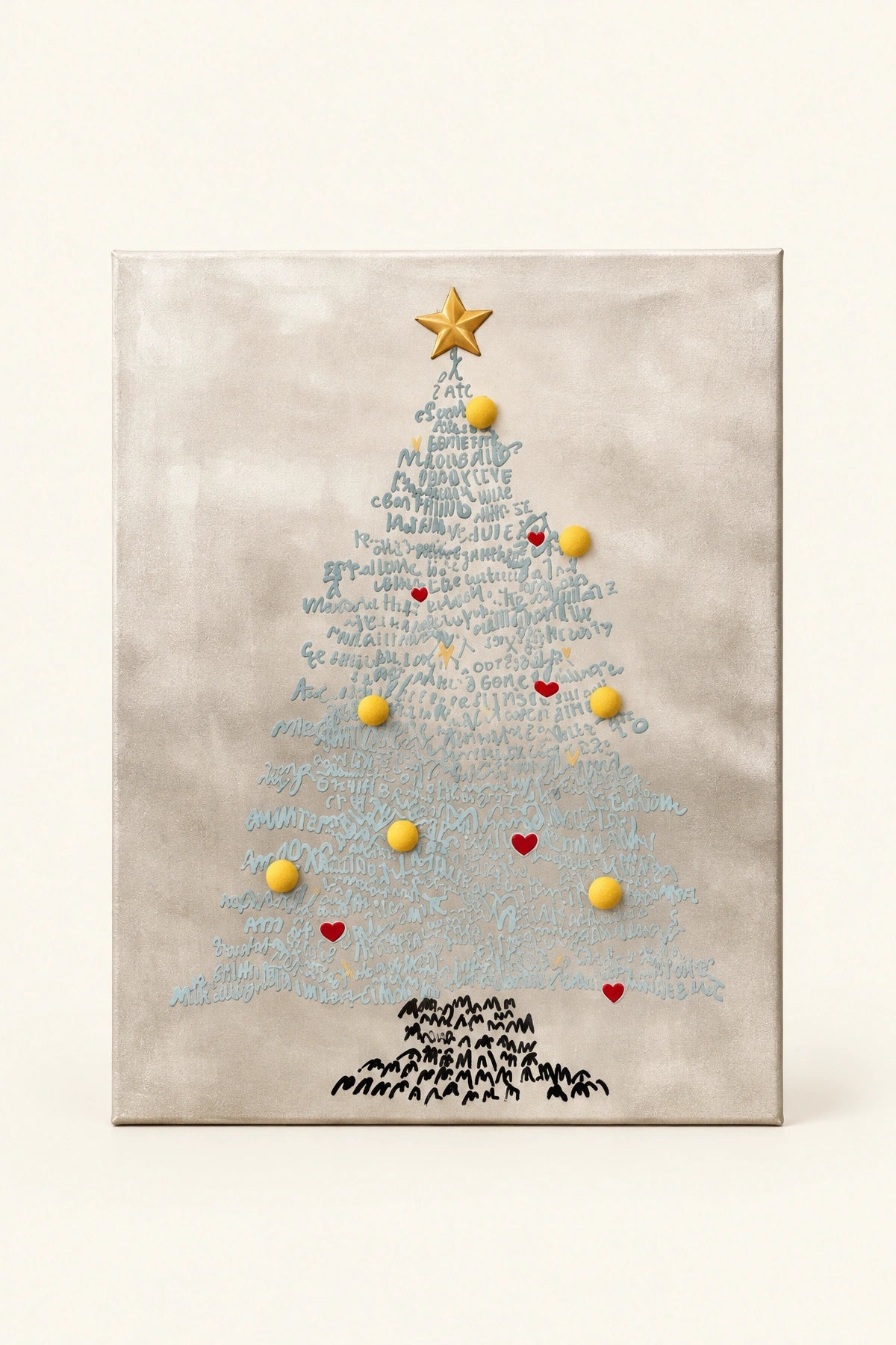 Written Wishes Gold Turquoise Christmas Tree Canvas Wall Art