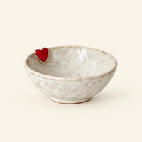 Red Heart White Ceramic Bowls