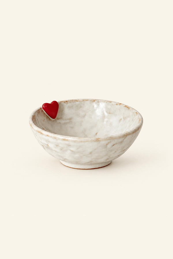 Red Heart White Ceramic Bowls