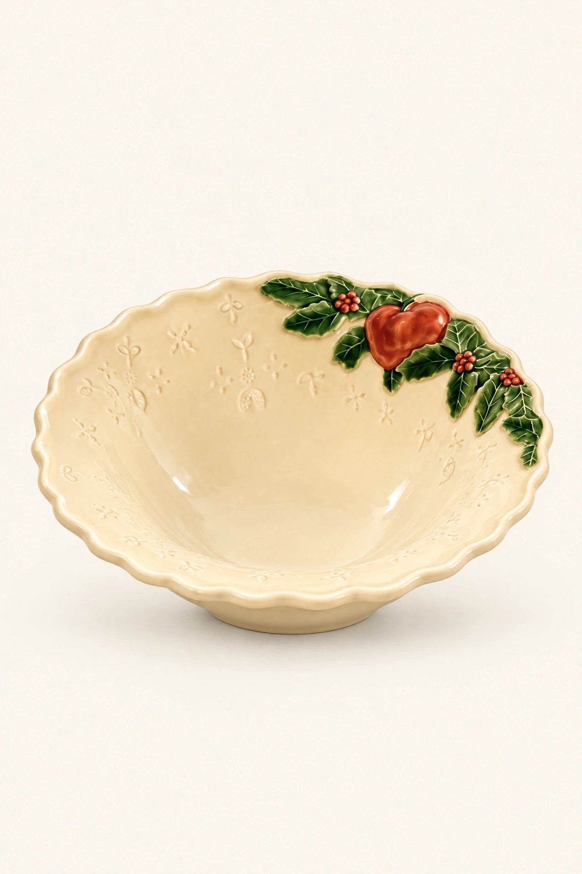Winter Grove Crimson & Ivory Ceramic Bowl