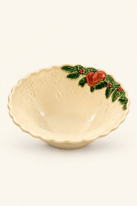 Winter Grove Crimson & Ivory Ceramic Bowl