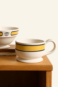 SoftServe Buttercream Stripe White Ceramic Mug, stylish drinkware with a colorful stripe design, perfect for coffee or tea.