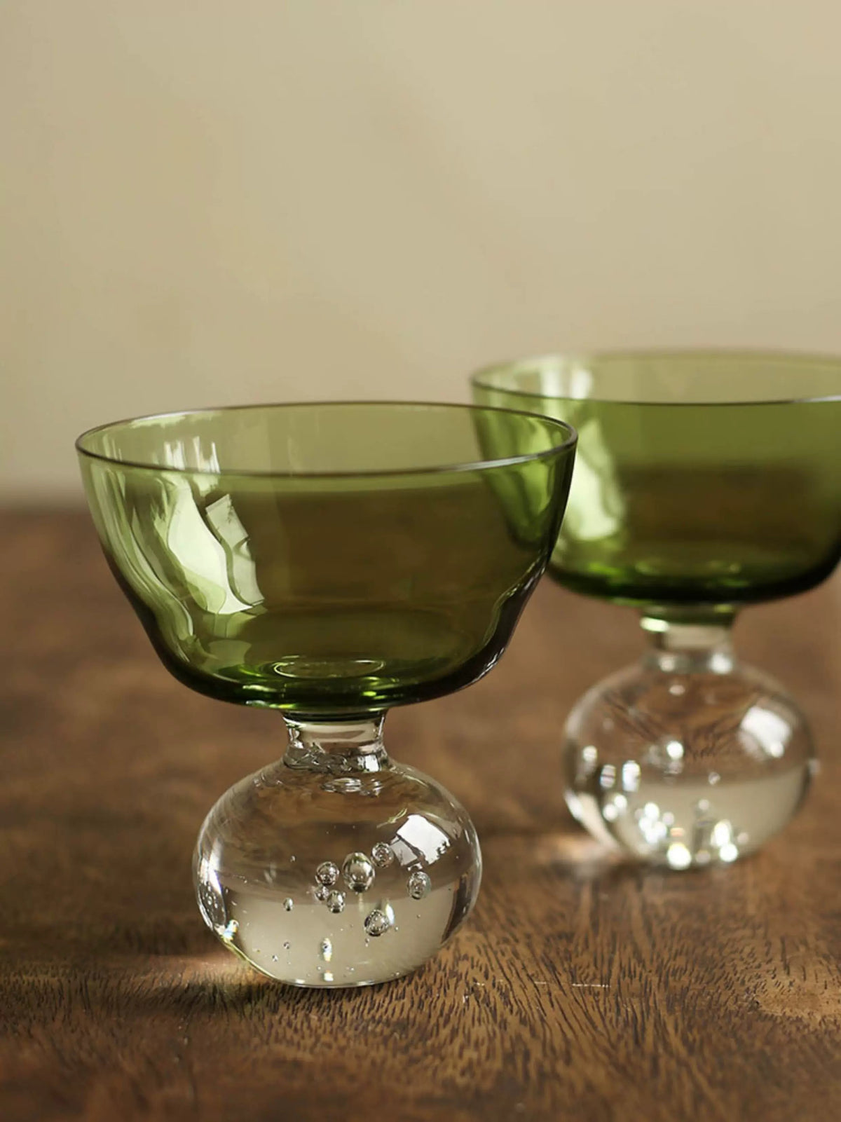 Floating Bubble Smoke Green Glass Goblet