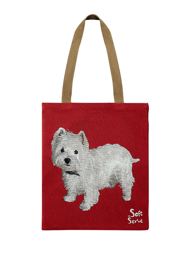 Black Cat & Puppy Woven Canvas Tote Bag - TRLab Shop