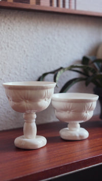 Dressed Pedestal Ivory Ceramic Serving Bowl