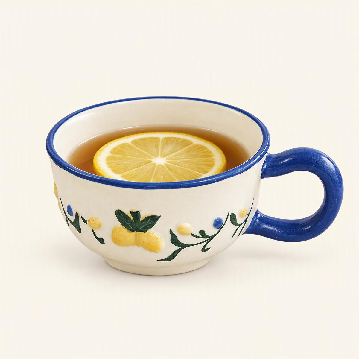 Scalloped Floral Cream Ceramic Cups & Mugs