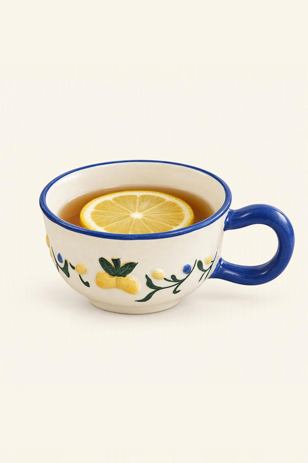 Scalloped Floral Cream Ceramic Cups & Mugs