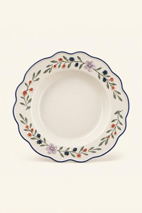Scalloped Floral Cream Ceramic Plates