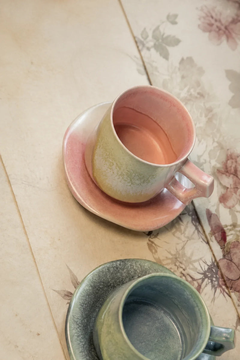 Frost Bloom Pastel Ceramic Cup and Saucer Set