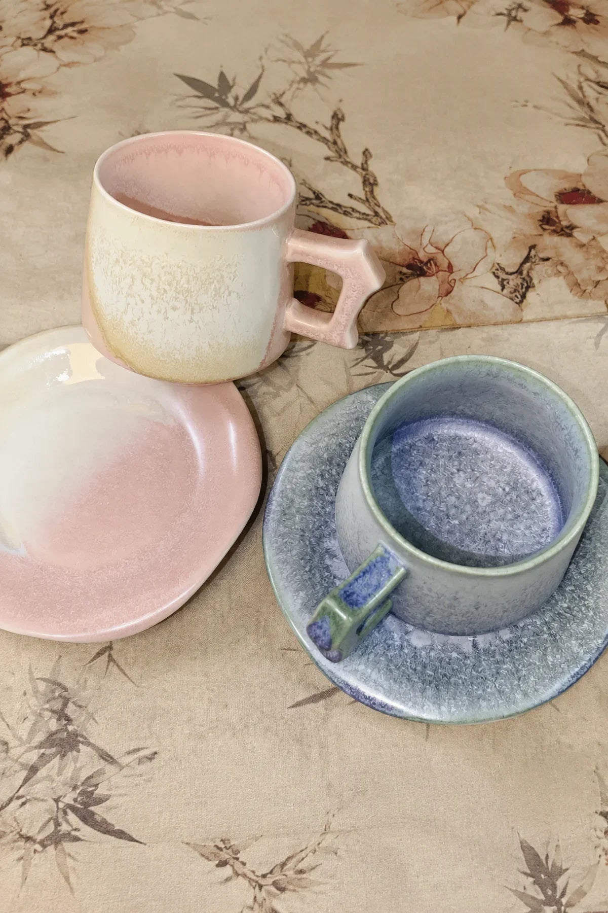 Frost Bloom Pastel Ceramic Cup and Saucer Set