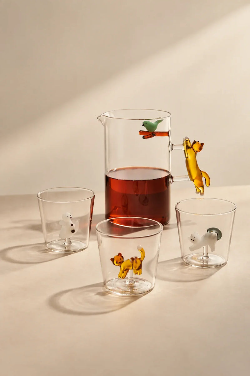 Curious Menagerie Clear Glass Pitcher and Tumbler Set