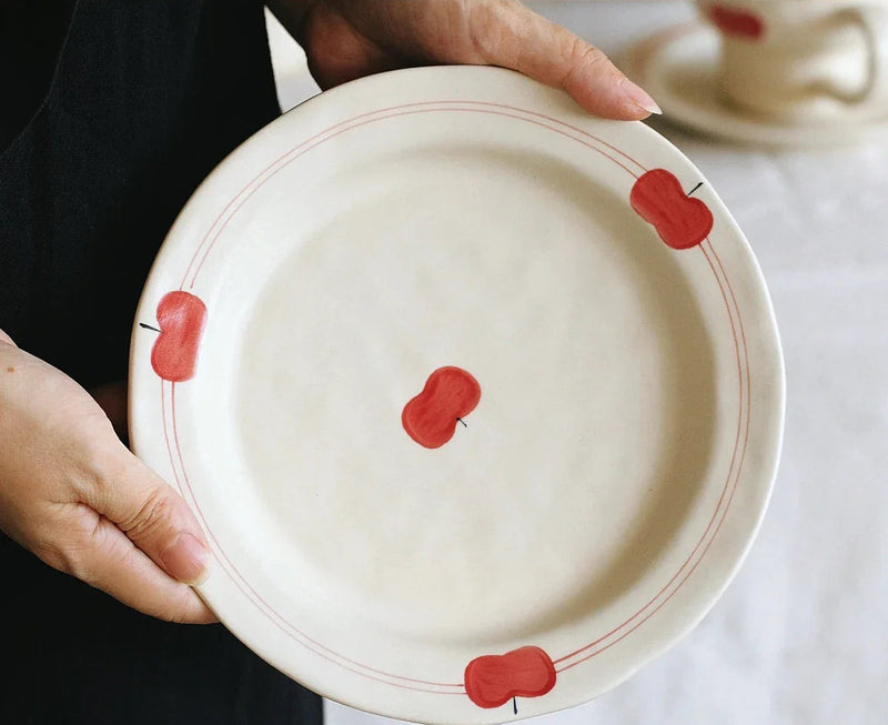 Red Apple Pinched Ceramic Plates - 8-inch Round Plate