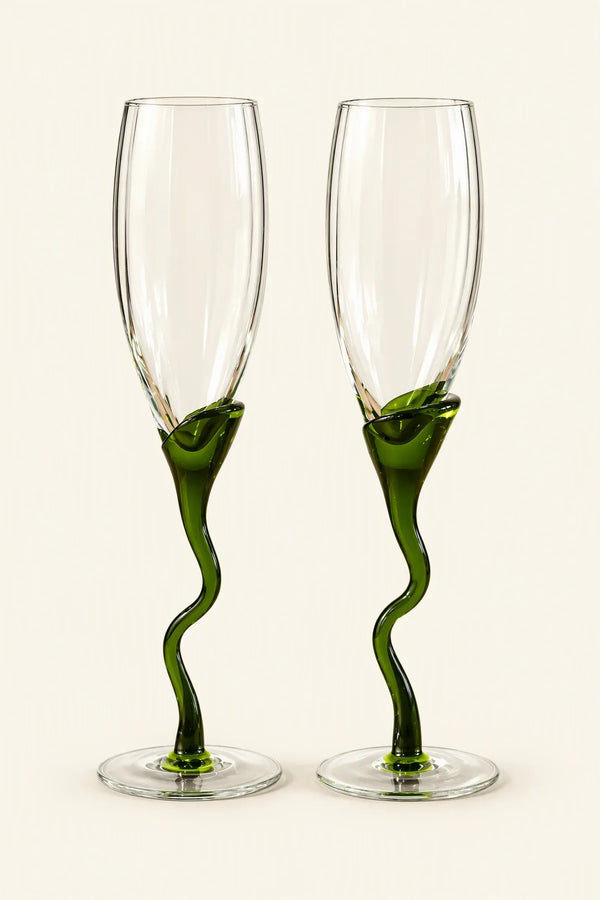 Tendril Hour Moss Green Glass Wine Glass