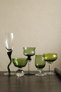 Tendril Hour Moss Green Glass Wine Glass