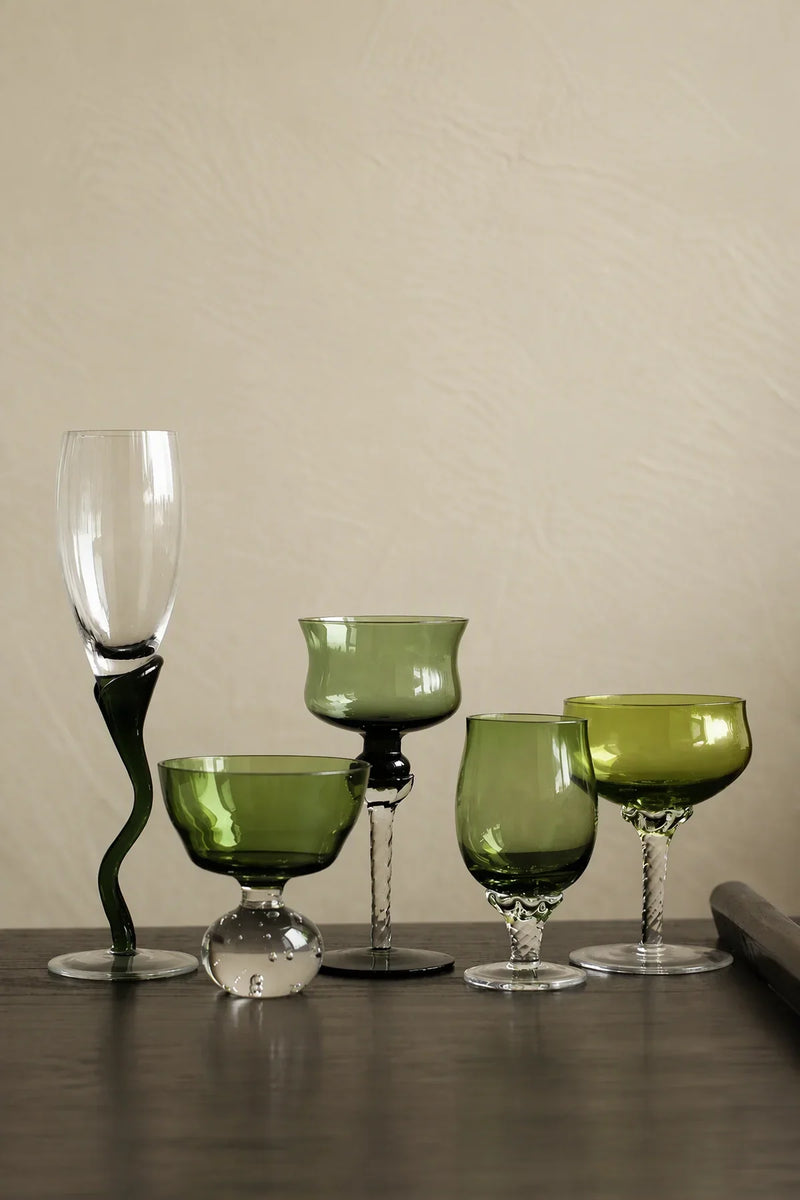 Tendril Hour Moss Green Glass Wine Glass