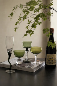 Tendril Hour Moss Green Glass Wine Glass