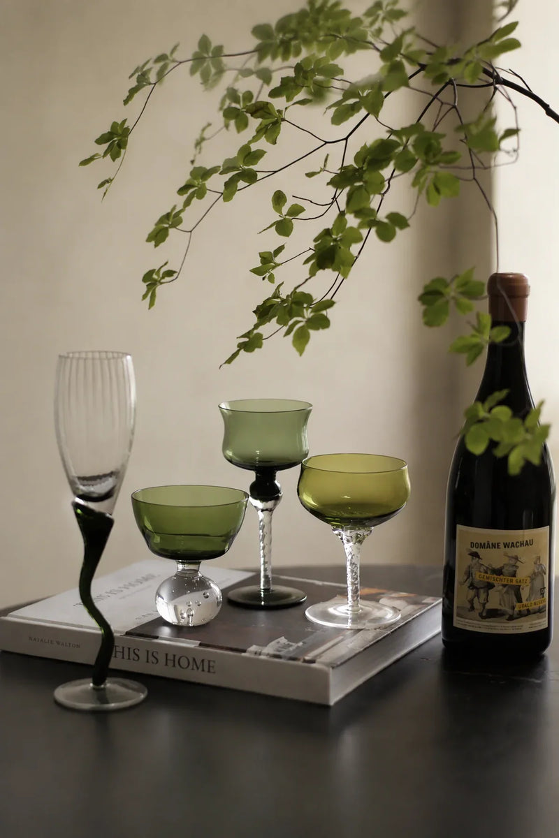 Tendril Hour Moss Green Glass Wine Glass