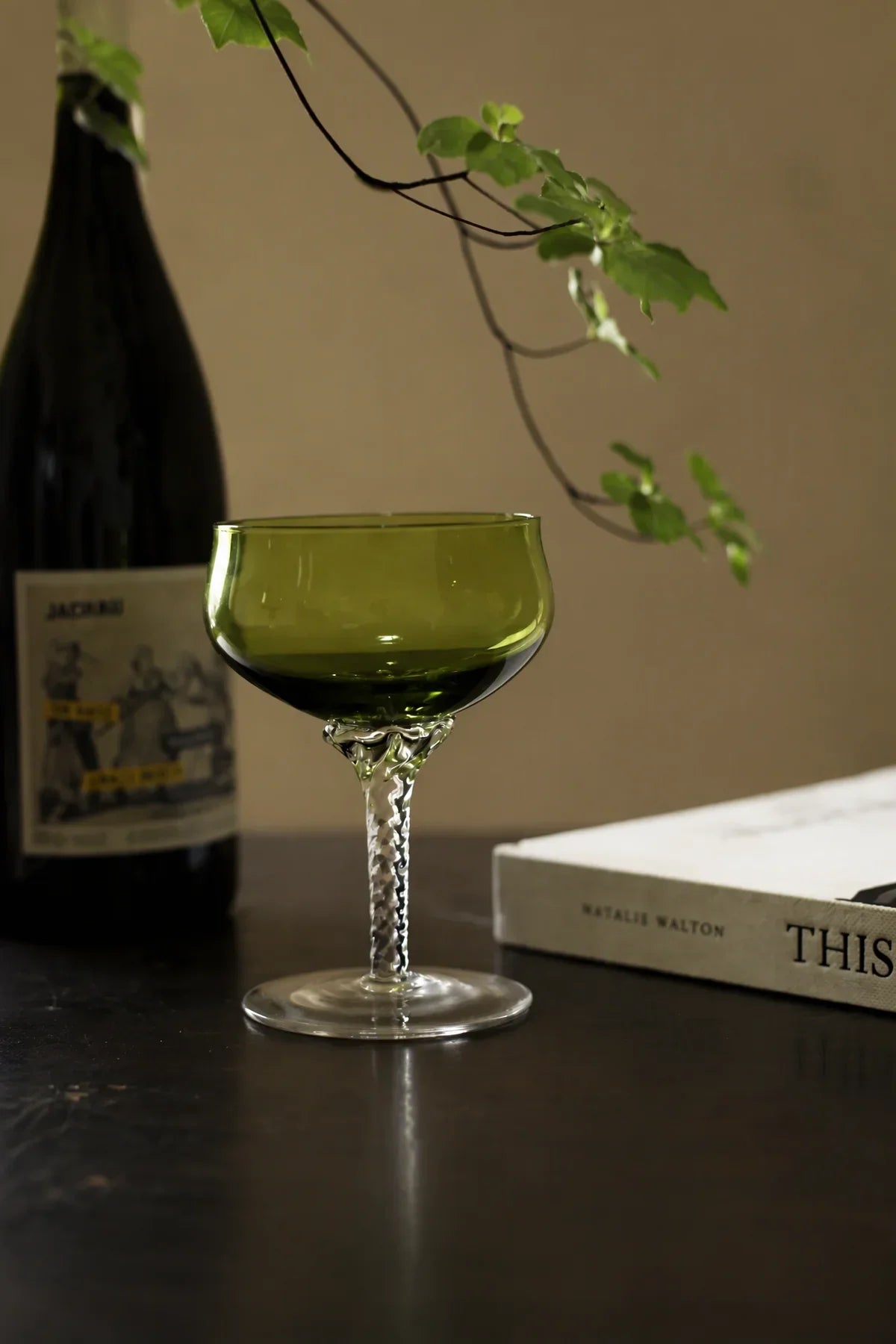 Tendril Hour Moss Green Glass Wine Glass