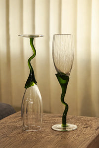 Tendril Hour Moss Green Glass Wine Glass