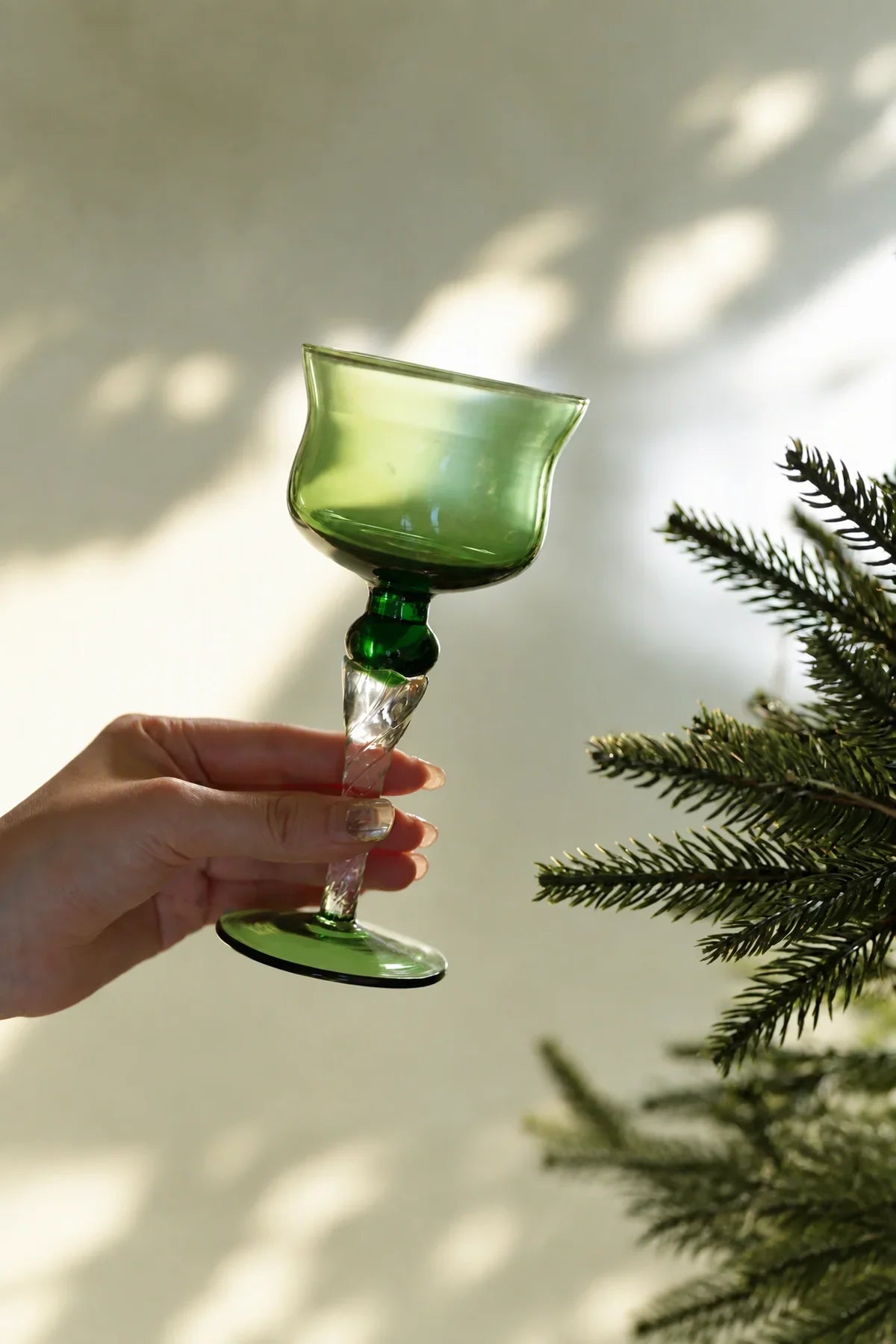 Tendril Hour Moss Green Glass Wine Glass