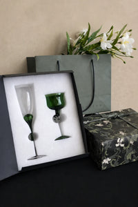 Tendril Hour Moss Green Glass Wine Glass
