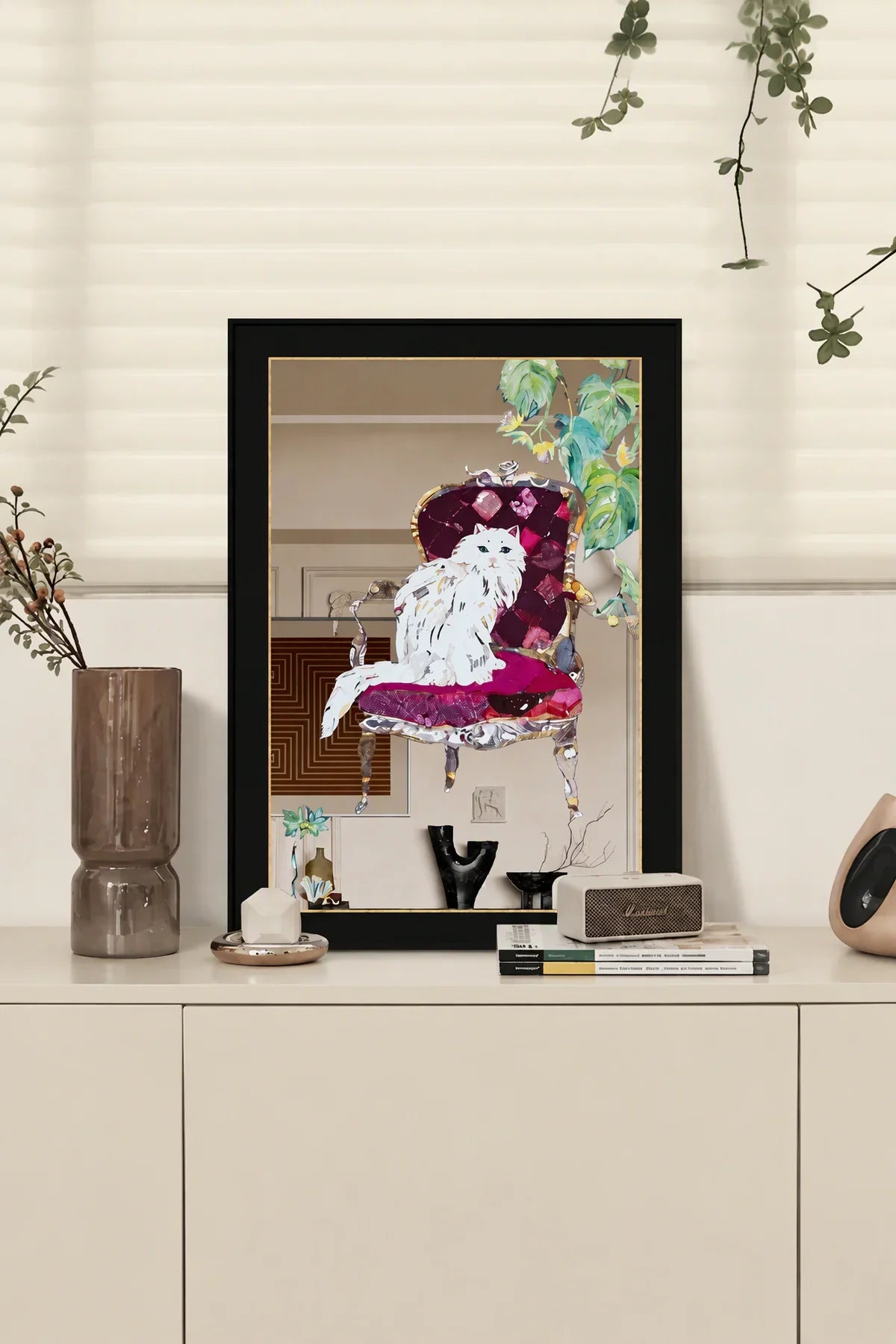 Cat on Throne Metal-Framed Decorative Mirror