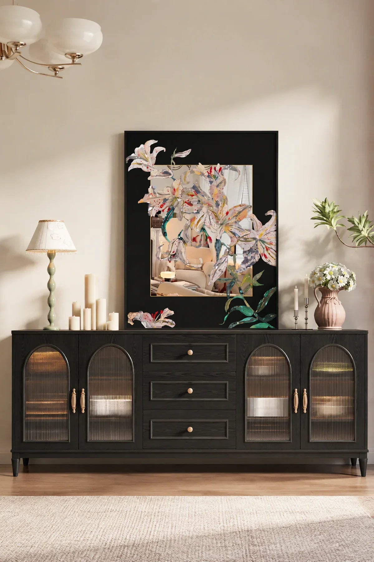 Lily Black-Border Metal-Framed Decorative Mirror