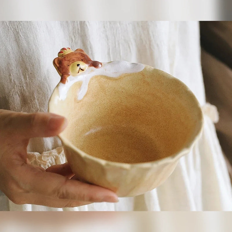 Crown Bear Golden Ceramic Bowls - 5-inch Rice Bowl