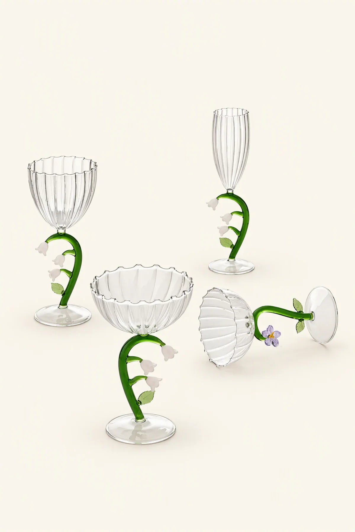 Wildflower Meadow Clear and Green Borosilicate Glass Drinkware