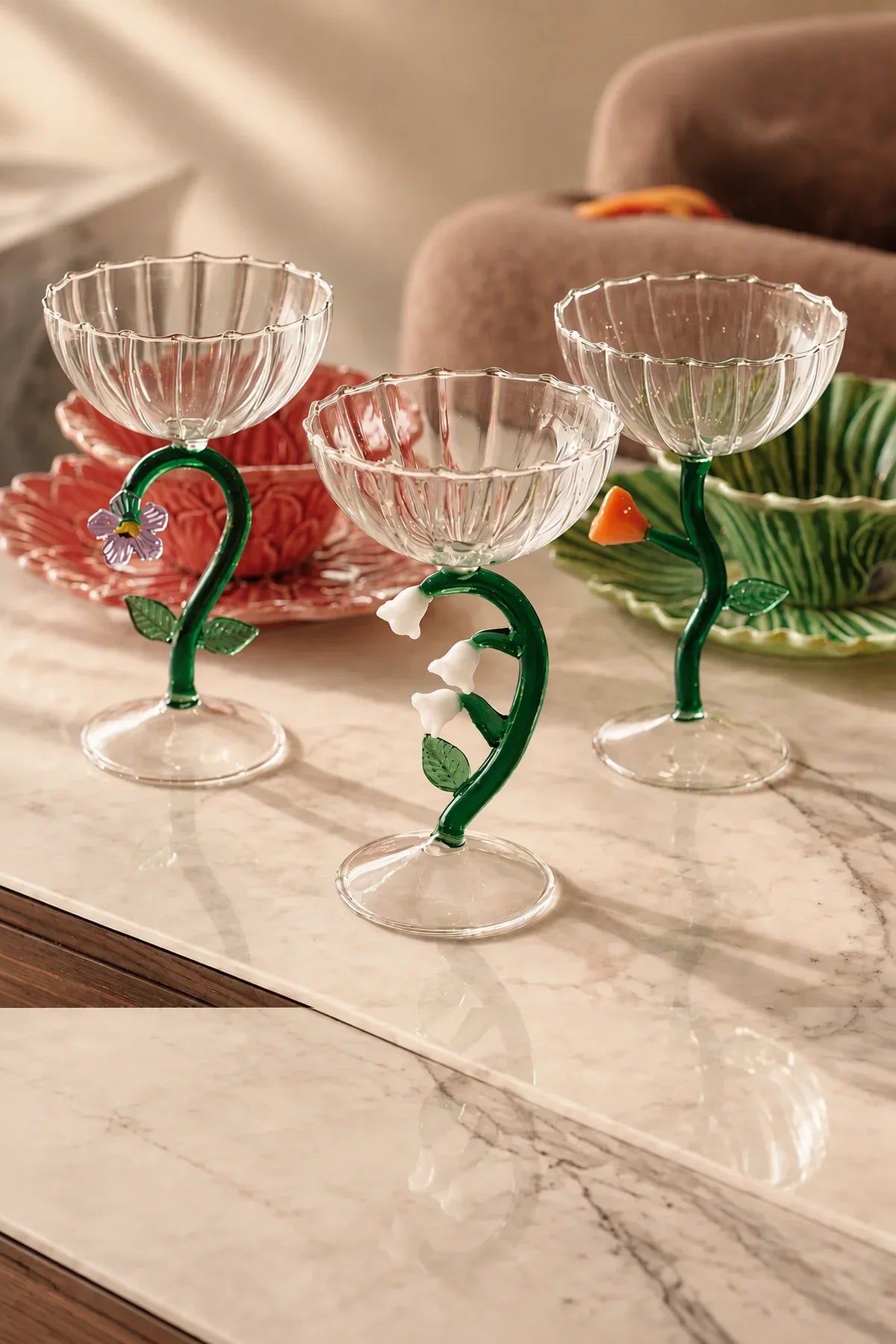 Wildflower Meadow Clear and Green Borosilicate Glass Drinkware