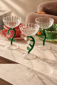 Wildflower Meadow Clear and Green Borosilicate Glass Drinkware