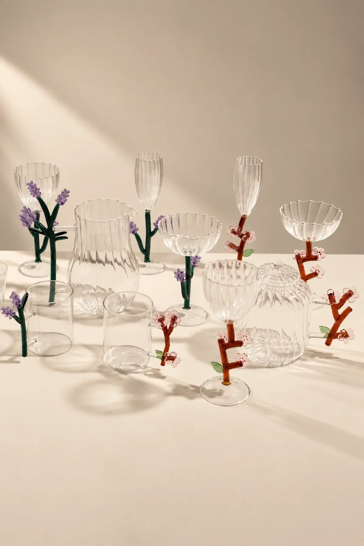 Wildflower Meadow Clear and Green Borosilicate Glass Drinkware