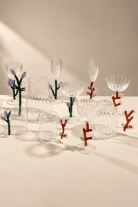 Wildflower Meadow Clear and Green Borosilicate Glass Drinkware
